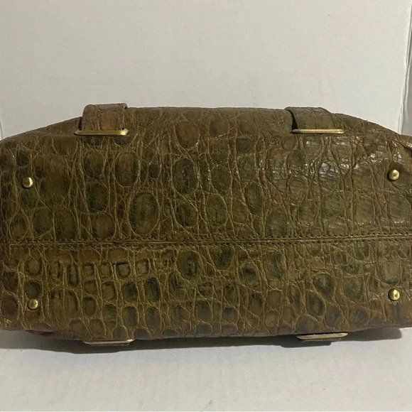 Theory brown crocodile brown distressed leather satchel handbag - Picture 3 of 13